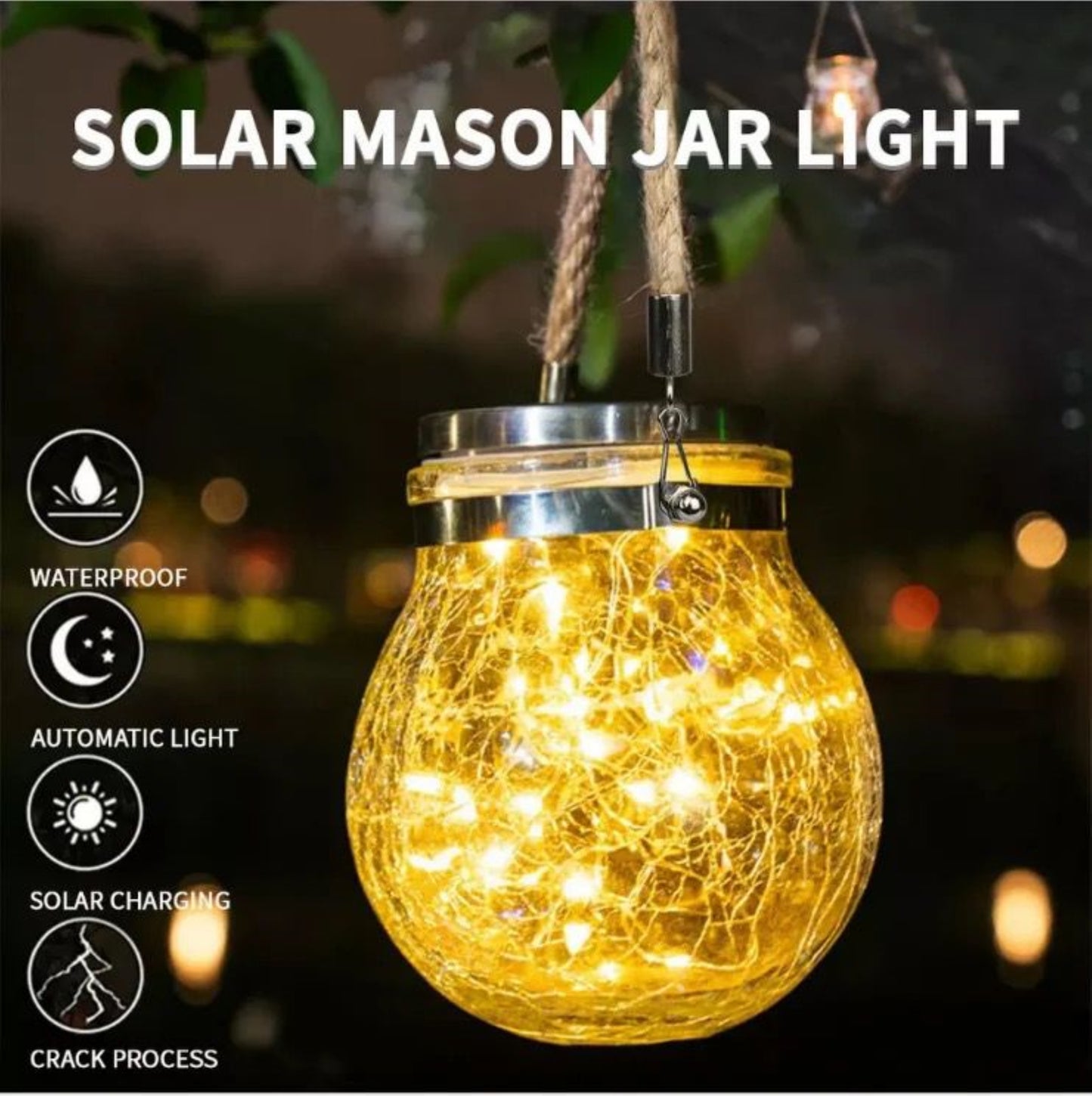 Lightigious™ -  Cracked Glass Solar Mason Jar Light